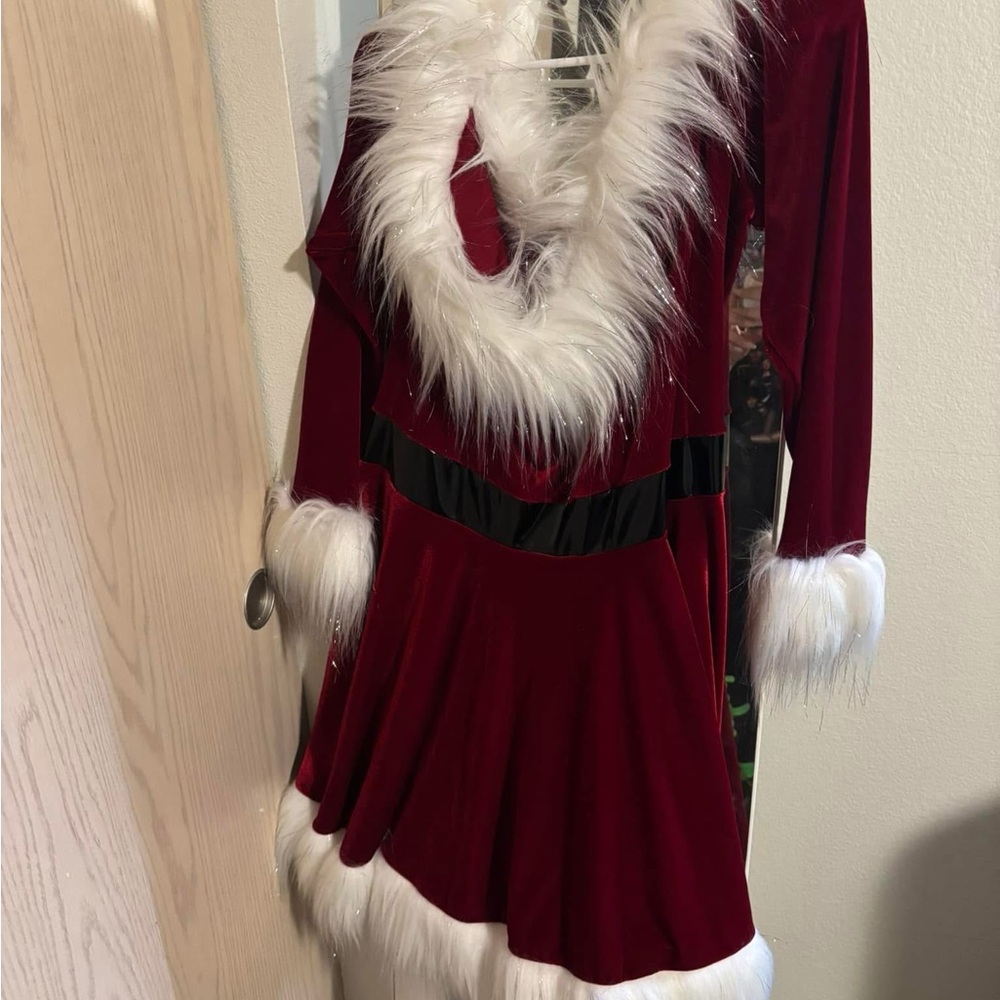 Festive Red and White Faux Fur Dress